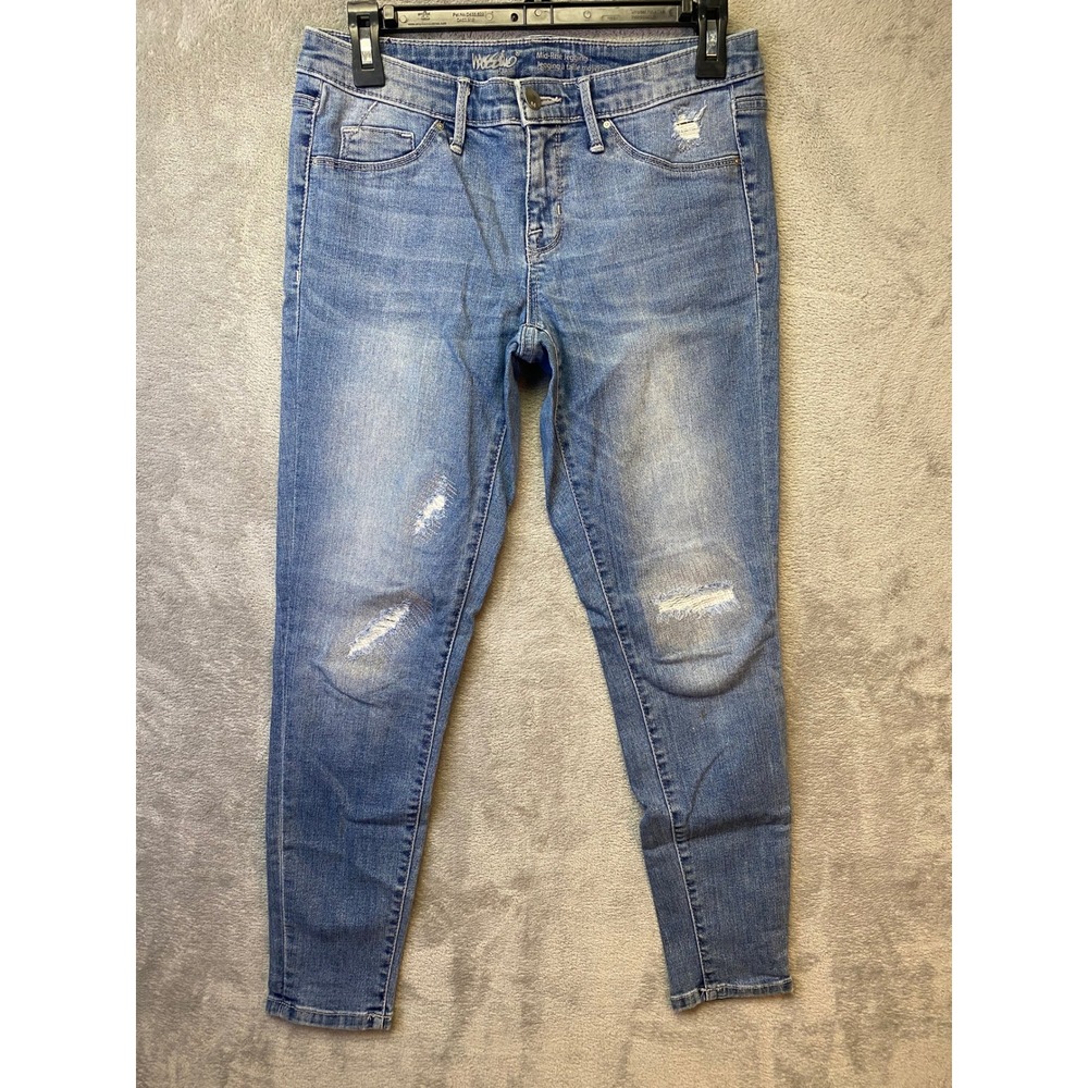 Mossimo Jeggings Womens 6/28 Mid-Rise‎ Distressed Blue Denim Skinny EUC